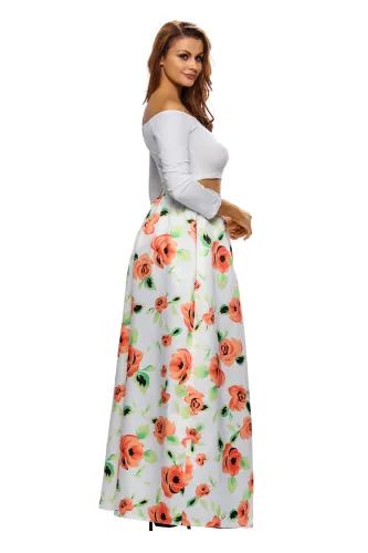 Orange Flower African Print Navy Maxi Skirt