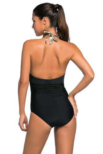 Light Camouflage Print Black Body One-piece Swimwear