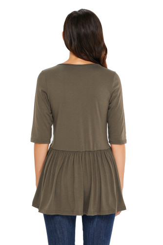 Army Green 3/4 Sleeve Babydoll Tops