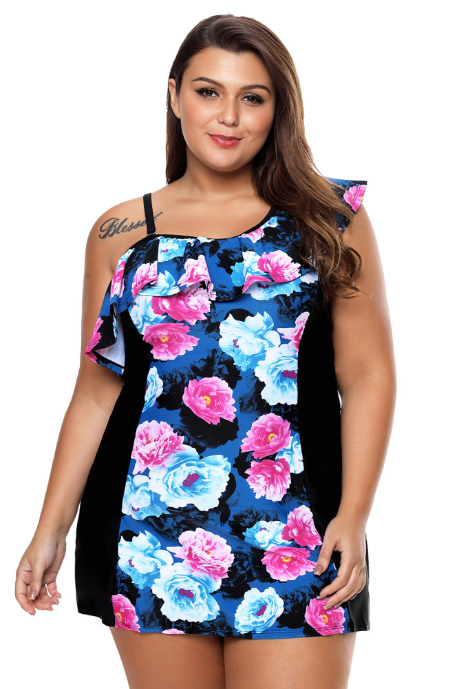 Chic Floral Print 1pc Swim Dress with Shorts