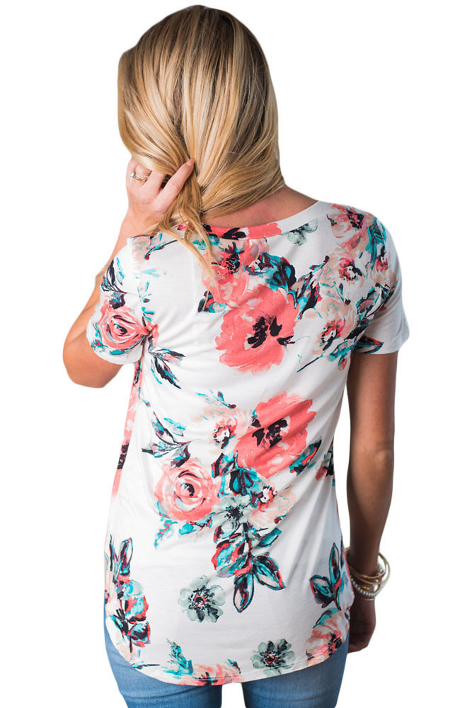 Short Sleeve Round Neck Floral Printed Womens T-shirt