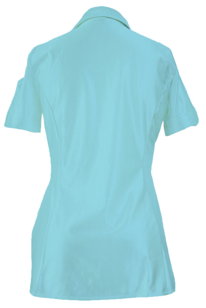 Light Blue Button Up Side Slit Short Sleeve Shirt