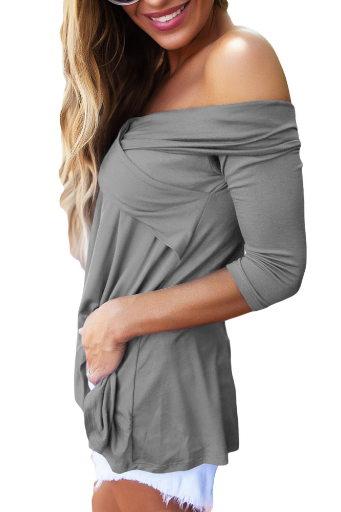 Gray Cross Front Off The Shoulder Top