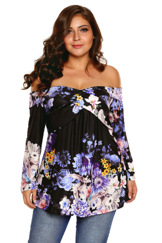 Black Floral Off Shoulder Crisscross Top