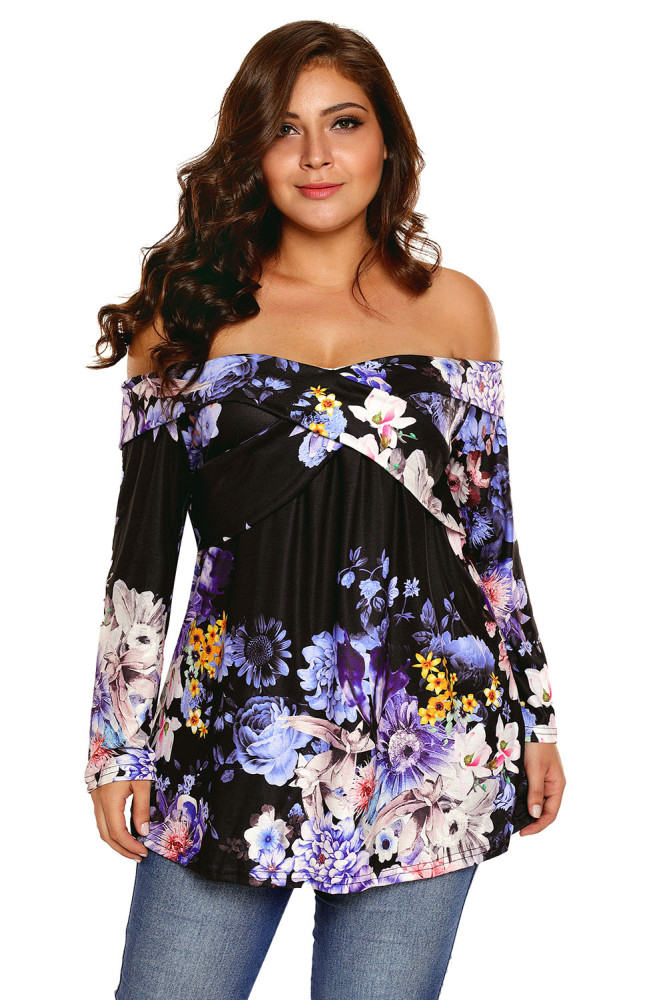 Black Floral Off Shoulder Crisscross Top