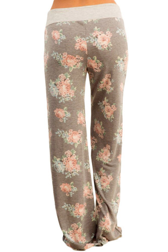 Taupe Floral Terry Wide Leg Pants