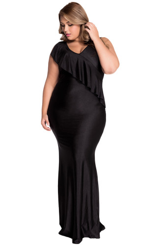 Black Cascading Ruffle Reversible Tank Maxi Dress