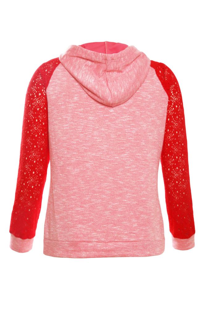 Coral Lace Accent Kangaroo Pocket Hoodie