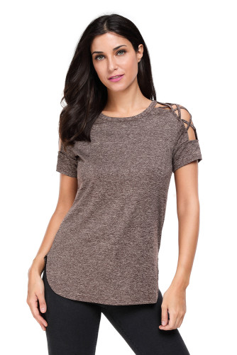 Coffee Crisscross Detail Short Sleeve T-shirt