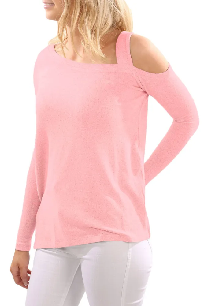 Pink One Shoulder Long Sleeve Top with Slit