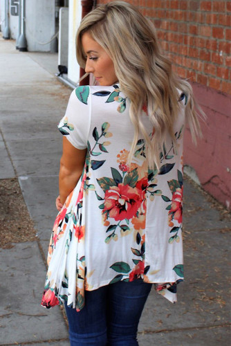 White Floral Short Sleeve Tunic