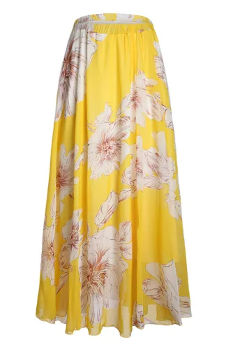 Yellow Blossoming Floral Chiffon Maxi Skirt