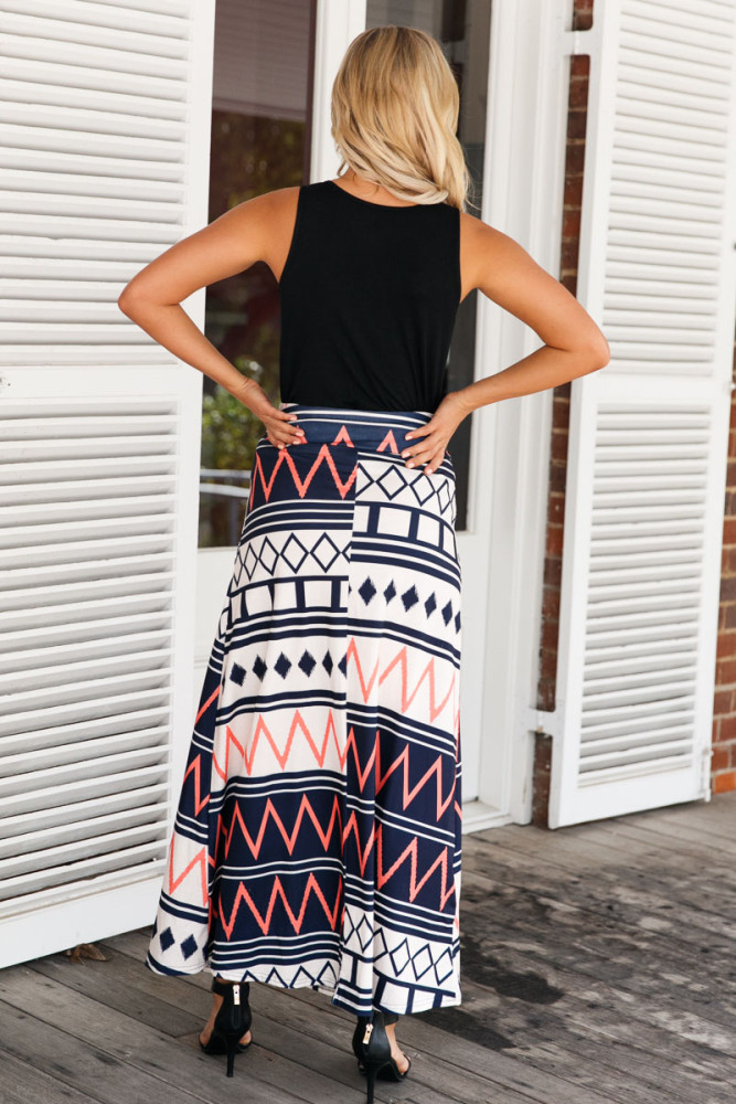 Boho Geometry Printed Maxi Skirt