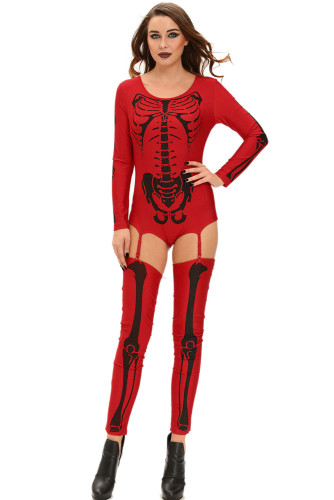 Red Bad To The Bone Halloween Skeleton Costume