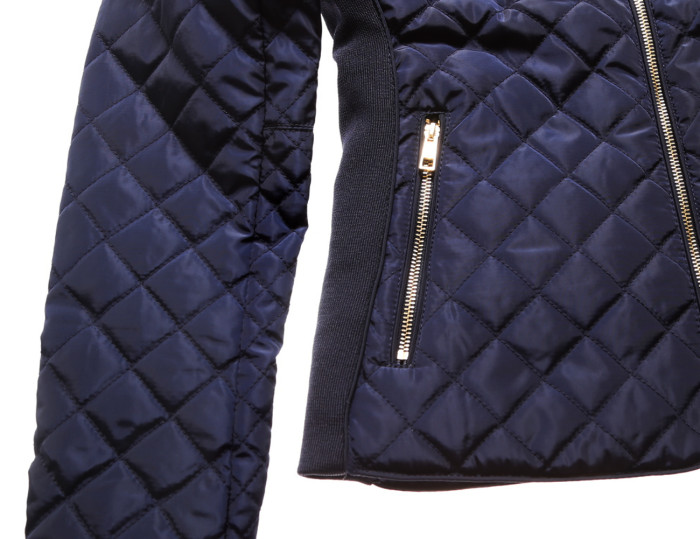 Navy Diamond Quilted High Neck Cotton Jacket
