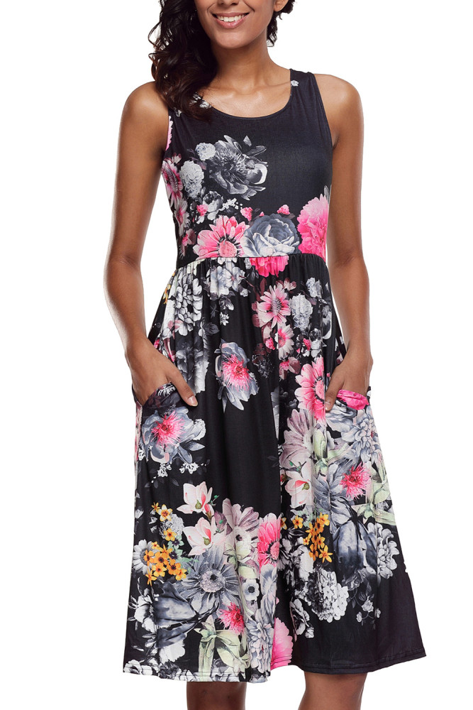 Fall in Love with Floral Print Boho Dress in Black