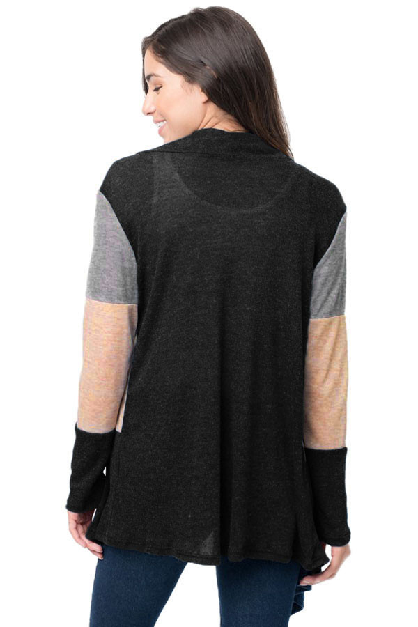 Black Shawl Neck Colorblock Long Sleeve Cardigan