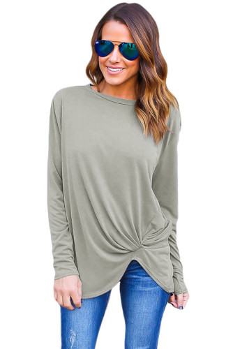 Gray Long Sleeves Drape Top