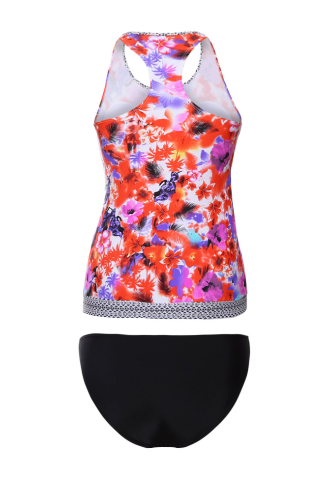 Vibrant Floral Beach Ethnic Print 2pcs Tankini Swimsuit
