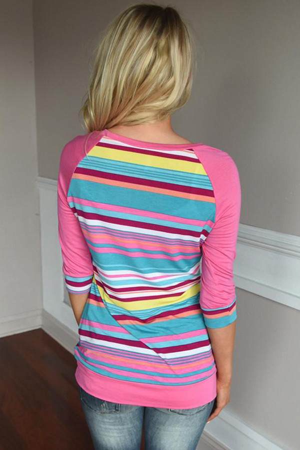Rosy Raglan Sleeve Lace Pocket Detail Printed Top