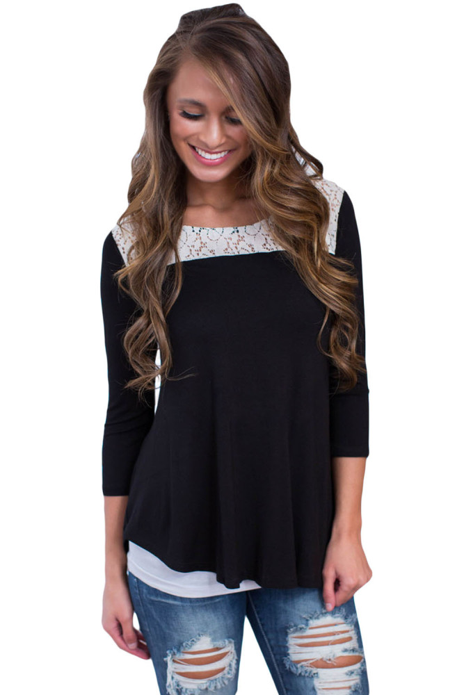 Black Lace Shoulder Low Cut Back Top