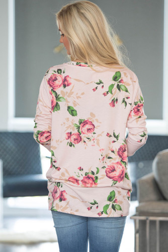 Beige Long Sleeve Knotted Floral Print Blouse