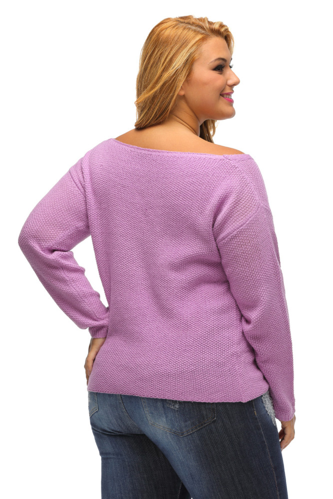 Purple Knitted Long Sleeve Plunge Jumper
