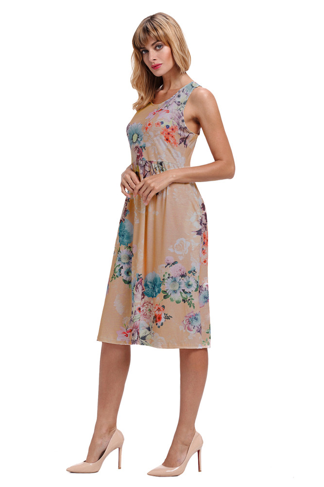 Fall in Love with Floral Print Boho Dress in Light Coffee