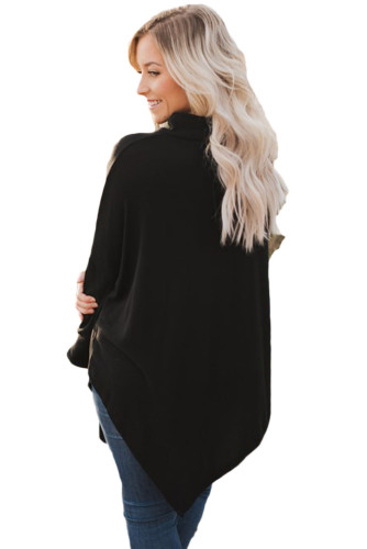Black Soft Faux Poncho High Neck Sweater