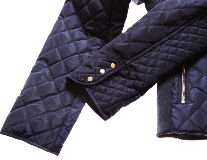 Navy Diamond Quilted High Neck Cotton Jacket