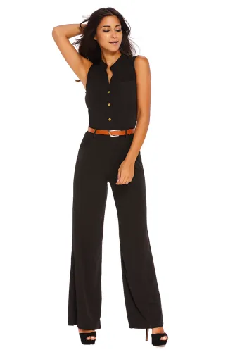 Black Belted Wide Leg Jumpsuit