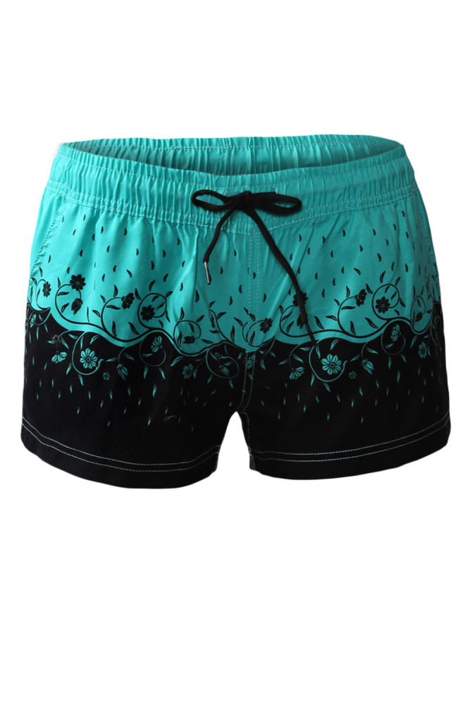 Green Floret Printed Women Swim Shorts