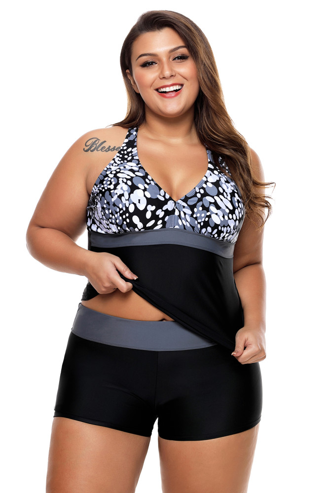 Grey White Spots 2pcs Tankini Bathing Suit