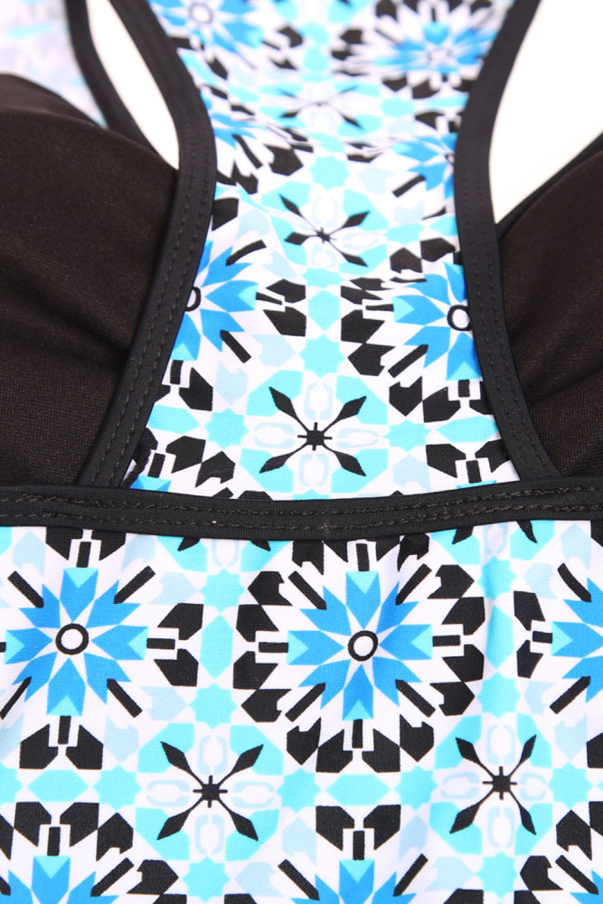 Abstract Print Racerback Tankini Blue Skort Swimsuit
