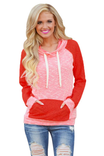Coral Lace Accent Kangaroo Pocket Hoodie
