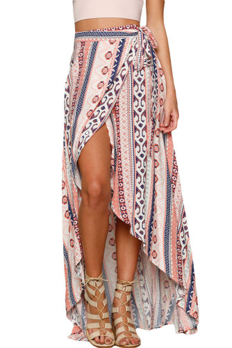 Ethnic Print Maxi Skirt Wrapped Beach Dress