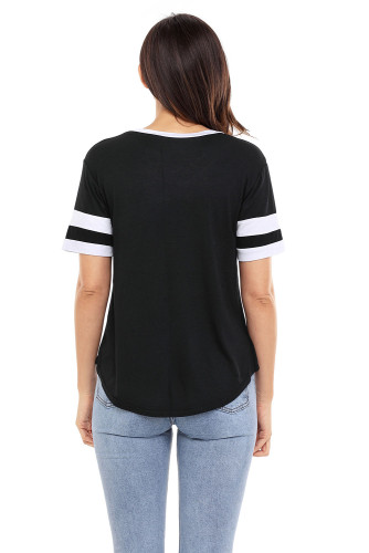 Black Short Sleeve Top with White Stripe