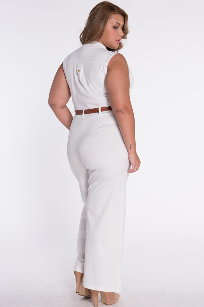 White Belted Wide Leg Jumpsuit