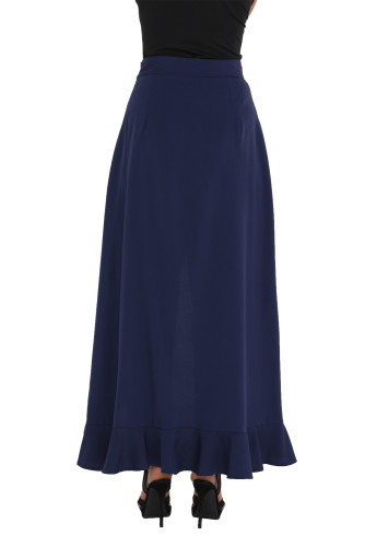 Navy Chiffon Tie-Waist Ruffle Palazzo Pants