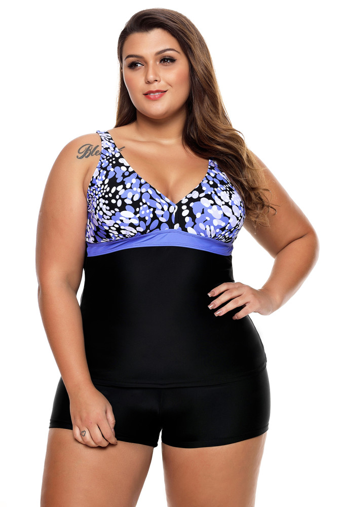 Blue White Spots 2pcs Tankini Bathing Suit