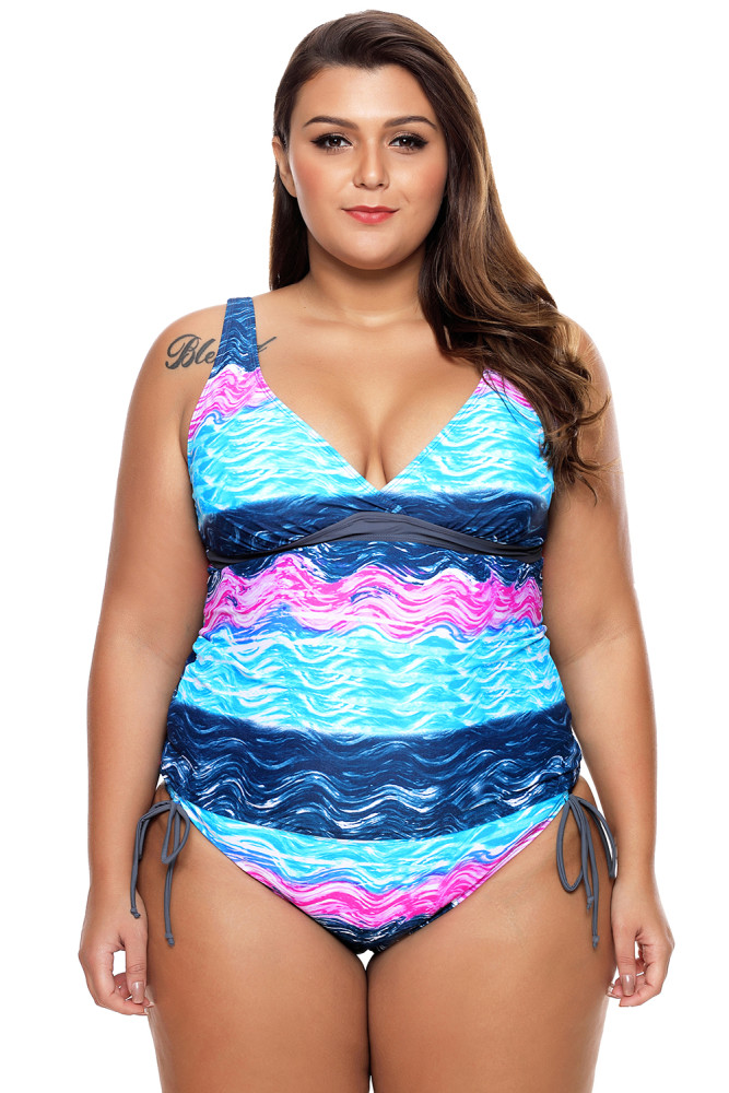 Summer Waves Cross Back Tankini Tie Side Swimsuit