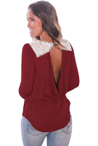 Claret Lace Shoulder Low Cut Back Top