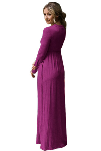 Purple Long Sleeve High Waist Maxi Jersey Dress