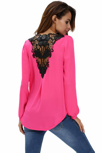 Stylish Rosy Crochet Back Wrap Front Blouse