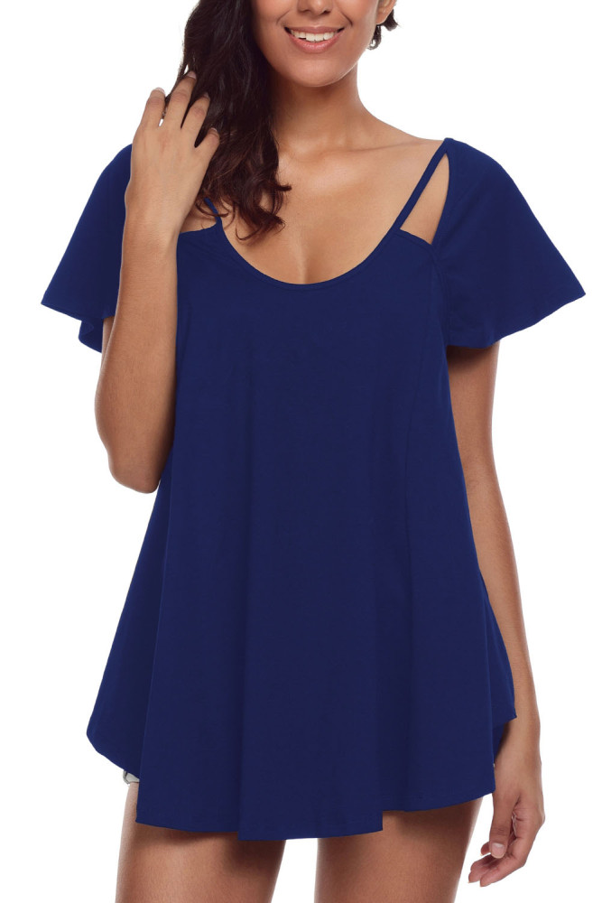 Royal Blue Cutout Cold Shoulder Flowy Top