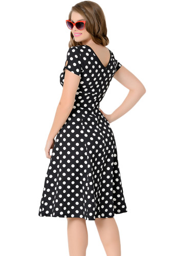Black & White Dotted Cap Sleeve Swing Dress