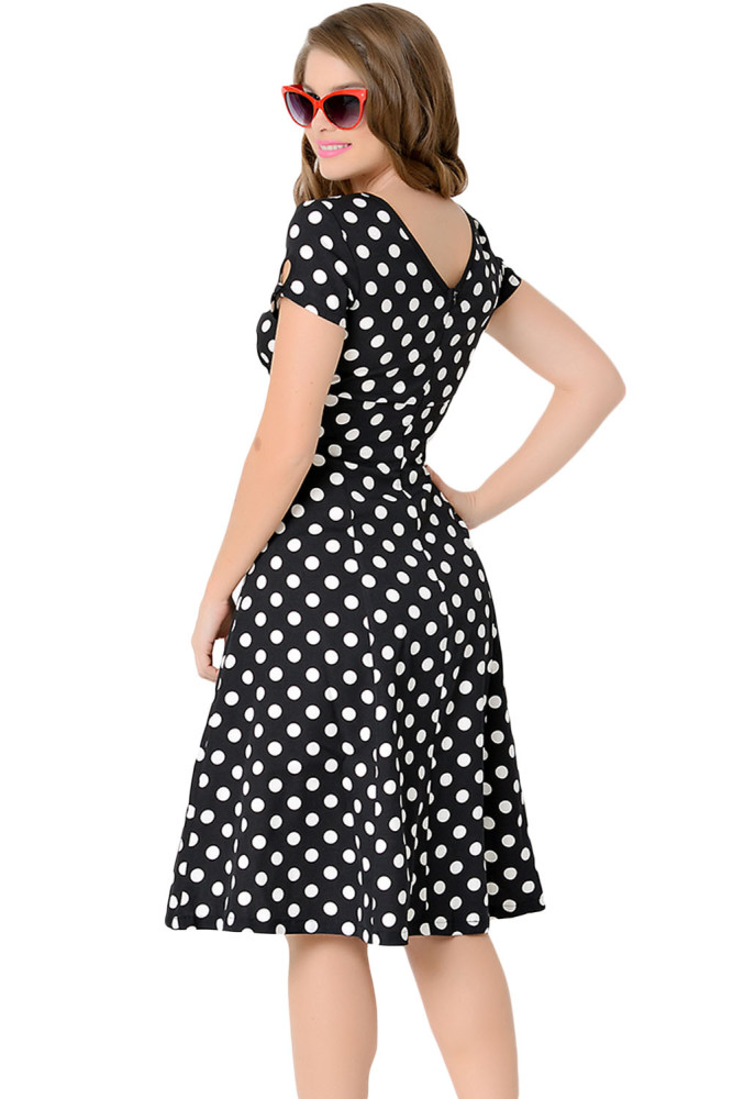 Black & White Dotted Cap Sleeve Swing Dress