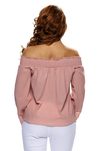 Light Orange Crochet Lace Long Sleeve Off Shoulder Top