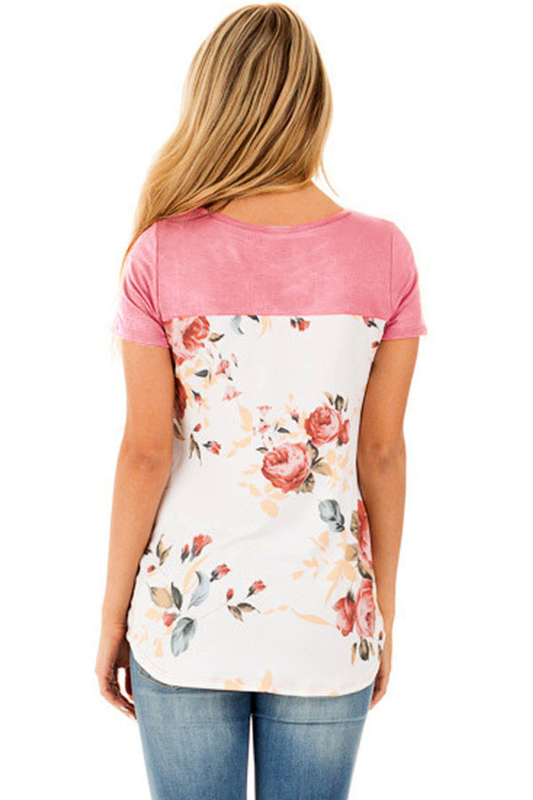 Pink Floral Print Lower Back T-shirt