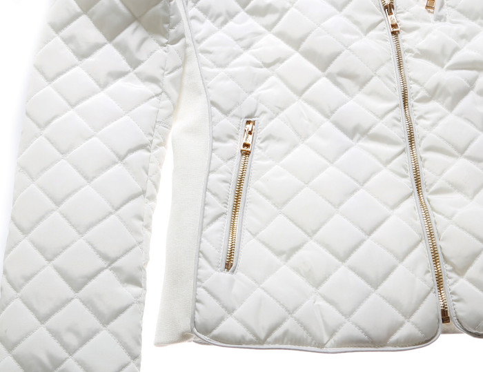 White Diamond Quilted High Neck Cotton Jacket